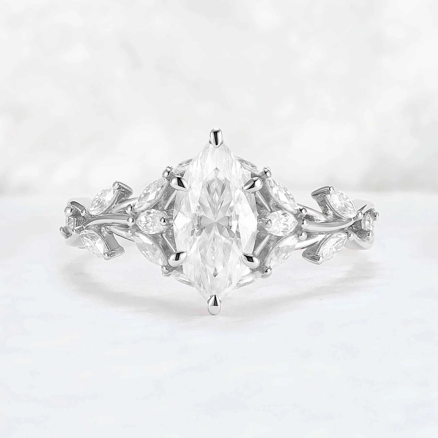 Nature Inspired Marquise Cut Moissanite Gemstone Ring