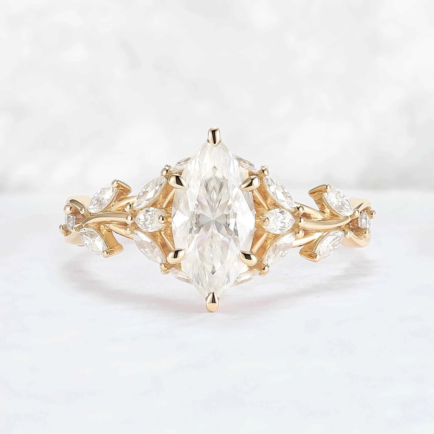 Nature Inspired Marquise Cut Moissanite Gemstone Ring