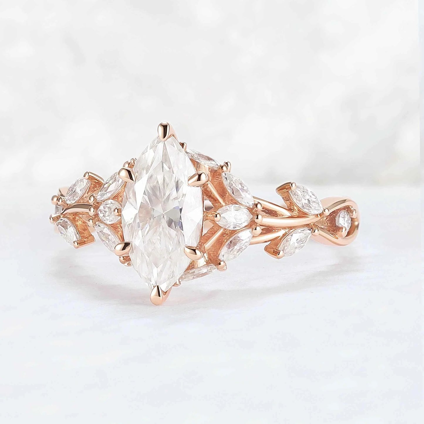 Nature Inspired Marquise Cut Moissanite Gemstone Ring