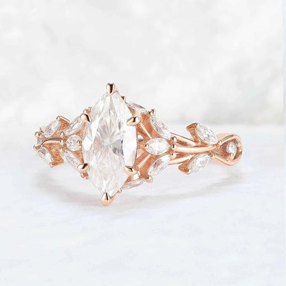 Nature Inspired Marquise Cut Moissanite Gemstone Ring