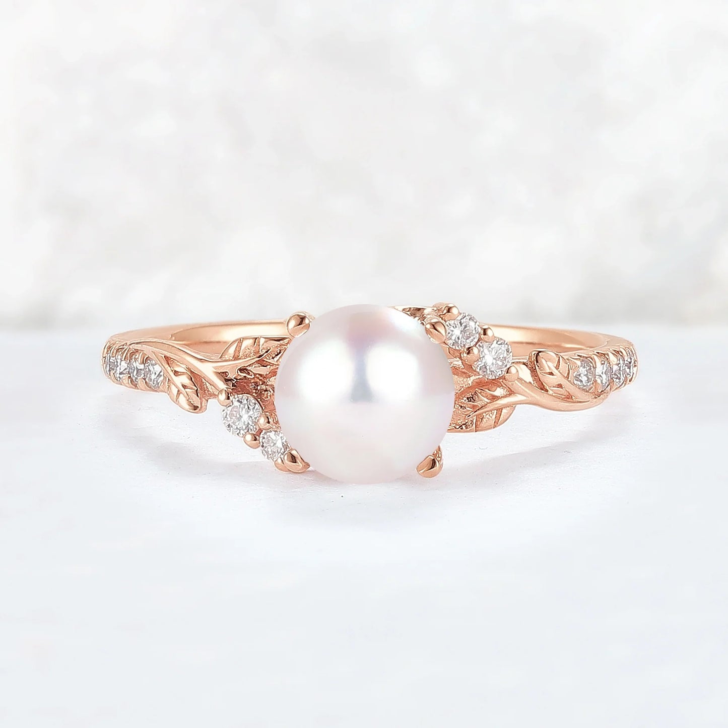Nature Inspired Natural Pearl Leafy Gemstone Ring