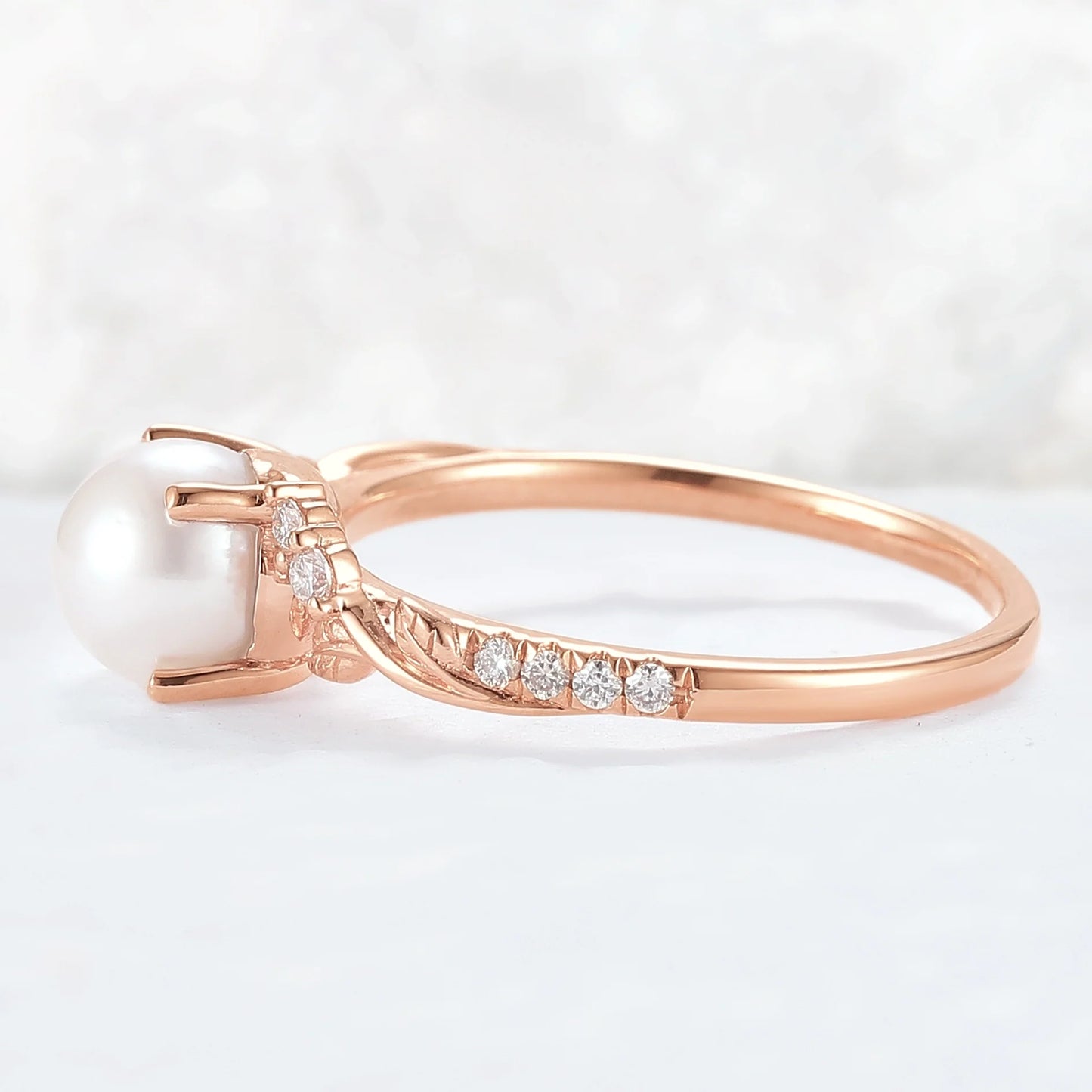 Nature Inspired Natural Pearl Leafy Gemstone Ring