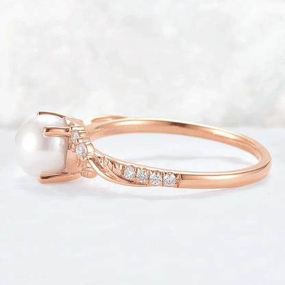 Nature Inspired Natural Pearl Leafy Gemstone Ring