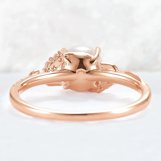 Nature Inspired Natural Pearl Leafy Gemstone Ring