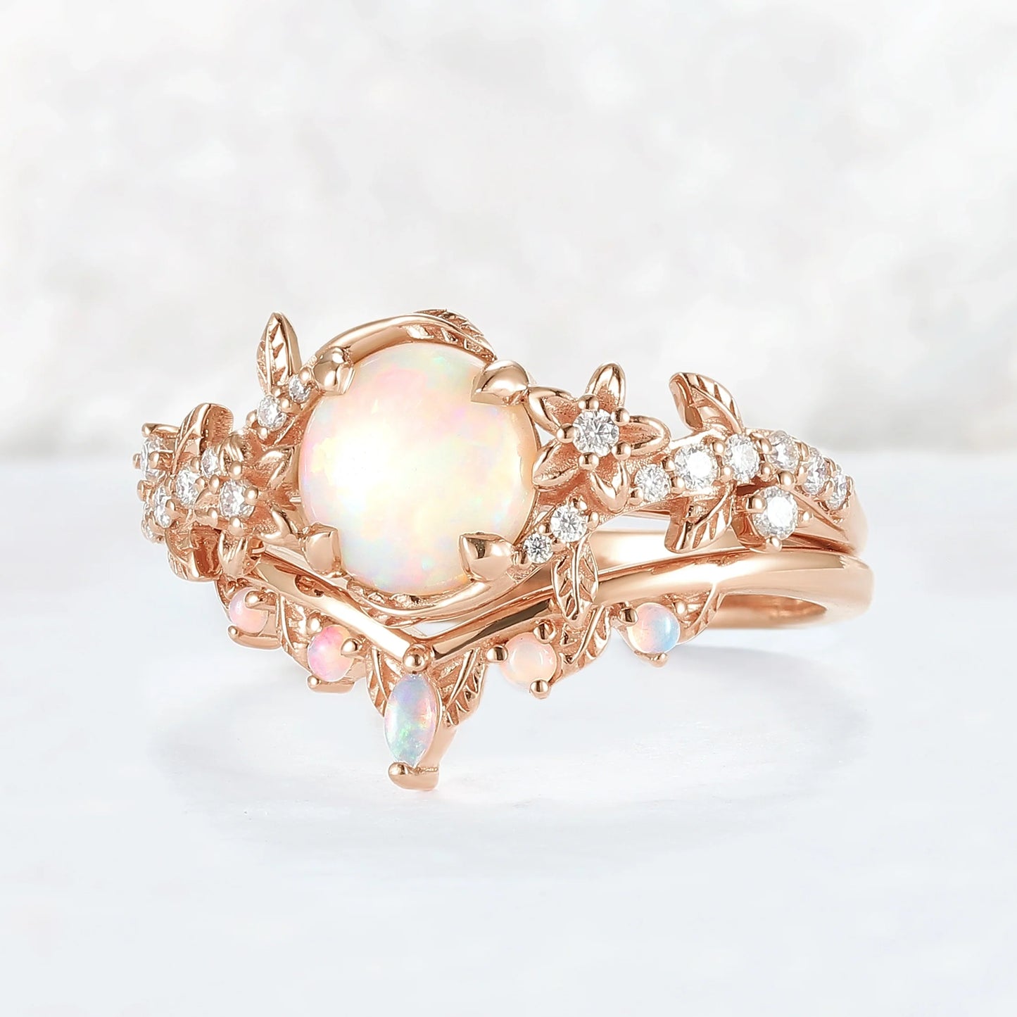 Nature Inspired Opal Flora & Leafy Gemstone Ring 2pcs