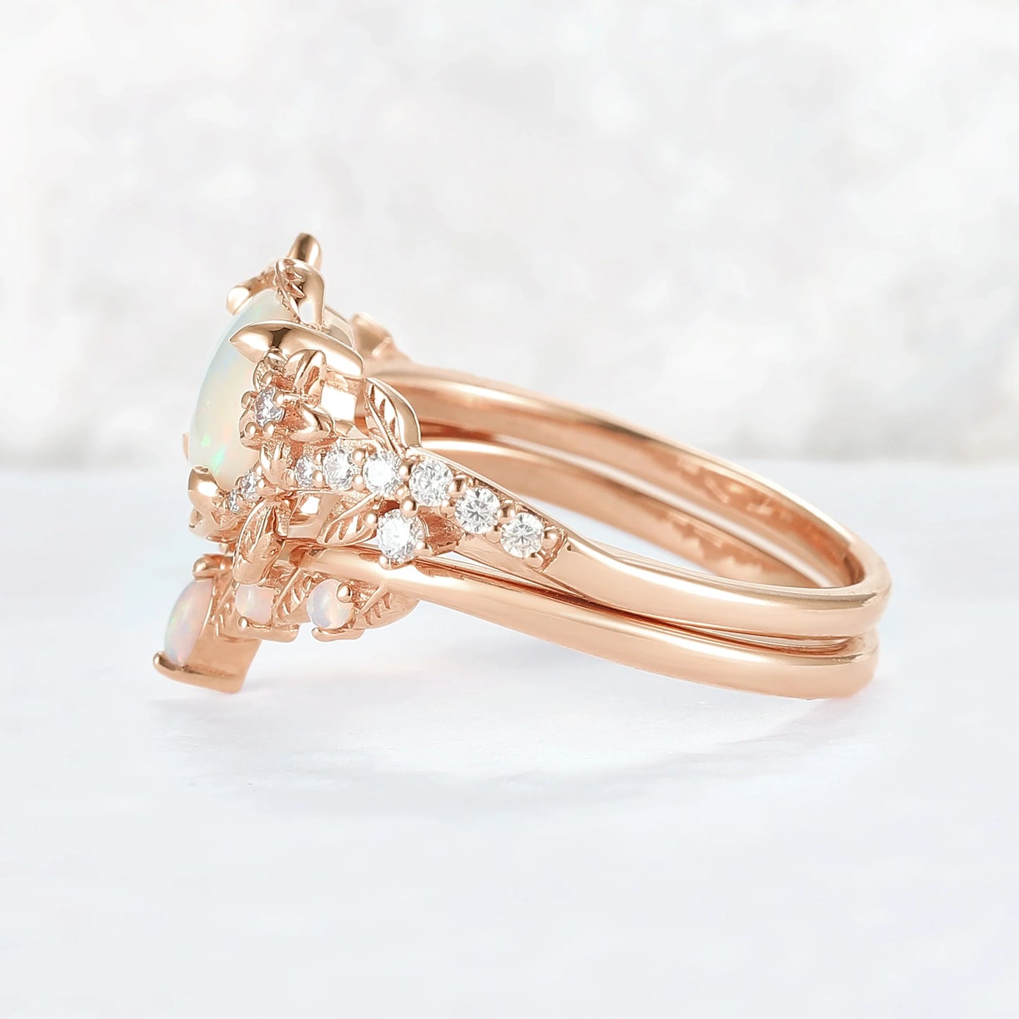 Nature Inspired Opal Flora & Leafy Gemstone Ring 2pcs