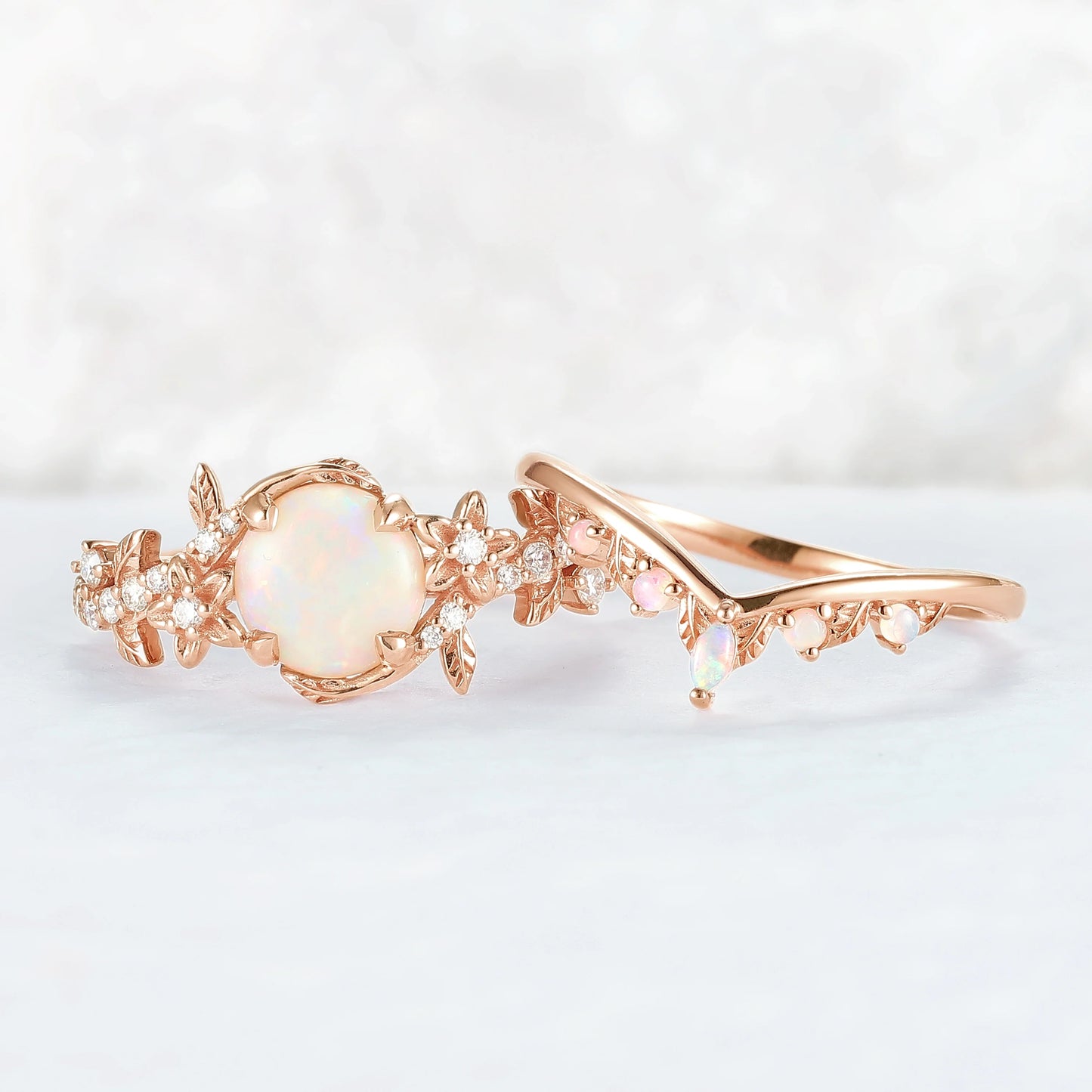 Nature Inspired Opal Flora & Leafy Gemstone Ring 2pcs
