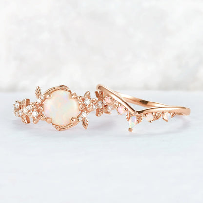 Nature Inspired Opal Flora & Leafy Gemstone Ring 2pcs