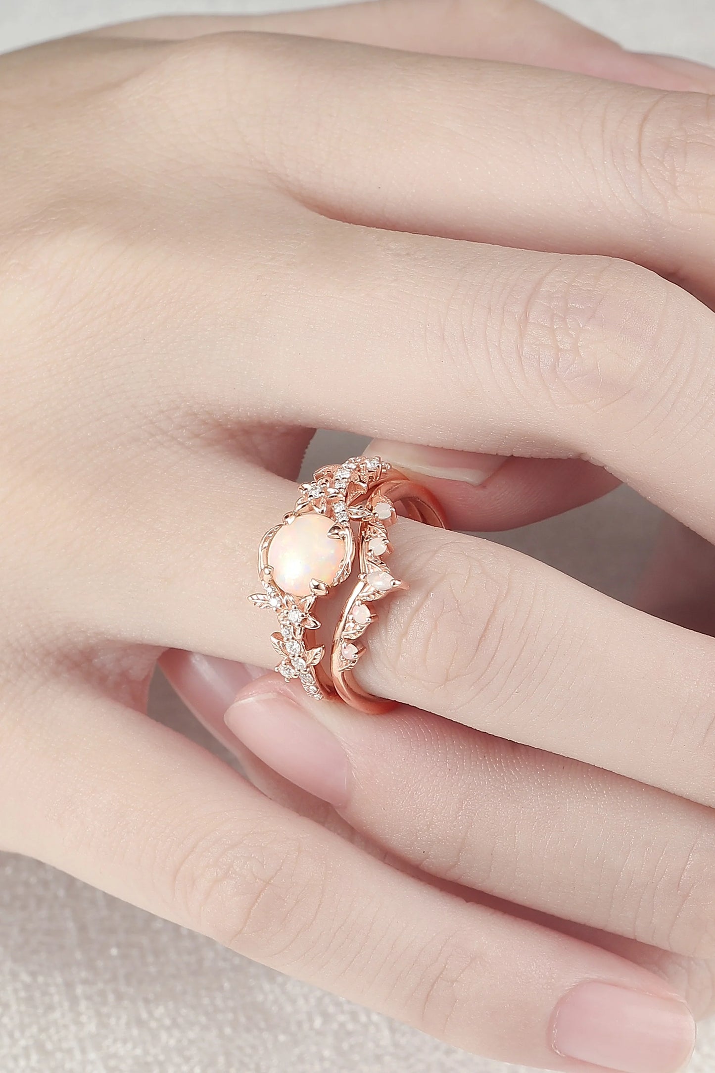 Nature Inspired Opal Flora & Leafy Gemstone Ring 2pcs