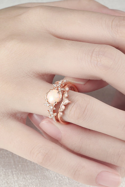 Nature Inspired Opal Flora & Leafy Gemstone Ring 2pcs