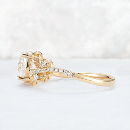 Nature Inspired Oval Cut Moissanite Leaf Gemstone Ring