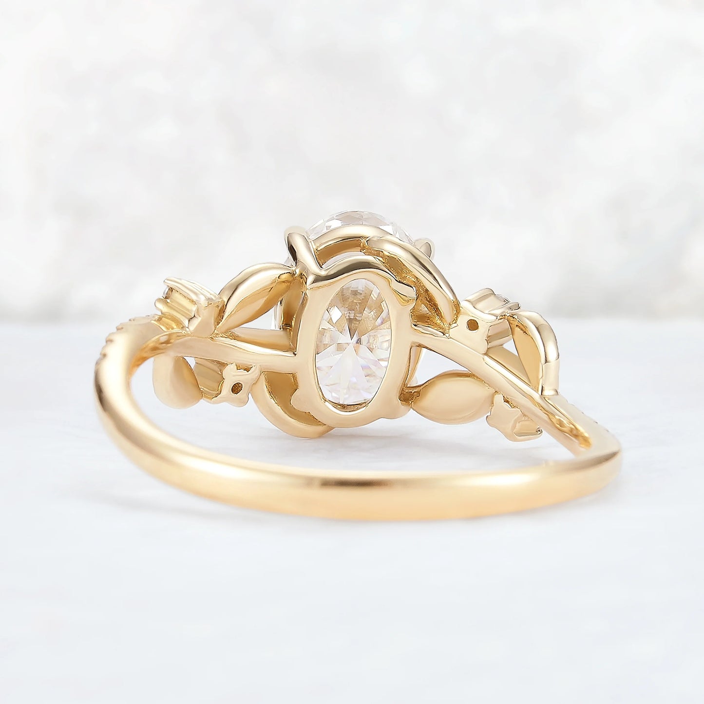 Nature Inspired Oval Cut Moissanite Leaf Gemstone Ring