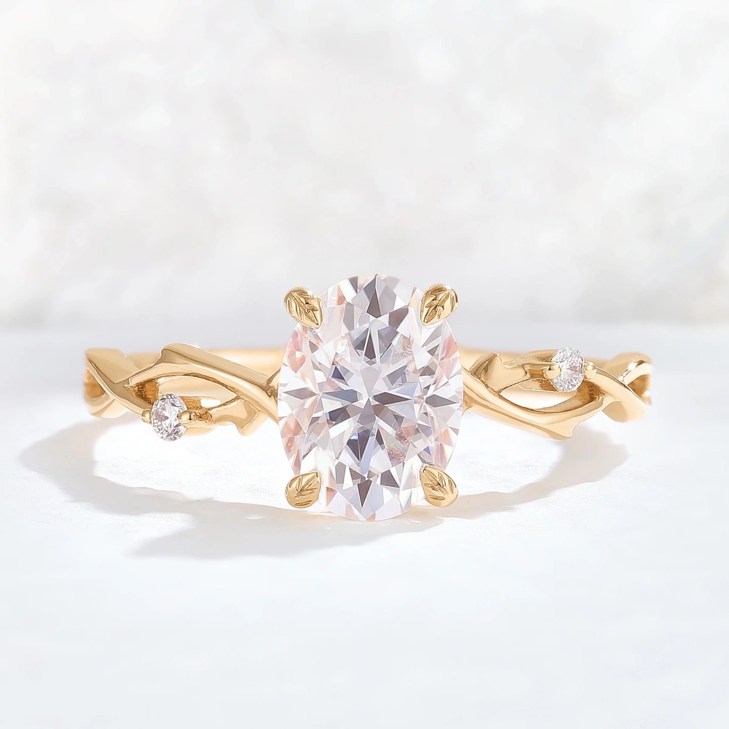 Nature Inspired Oval Cut Moissanite Twist Vine Gemstone Ring