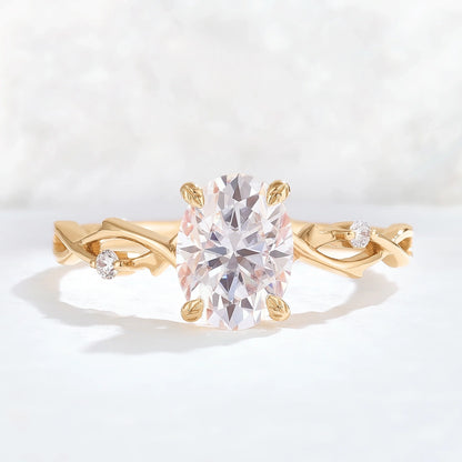 Nature Inspired Oval Cut Moissanite Twist Vine Gemstone Ring
