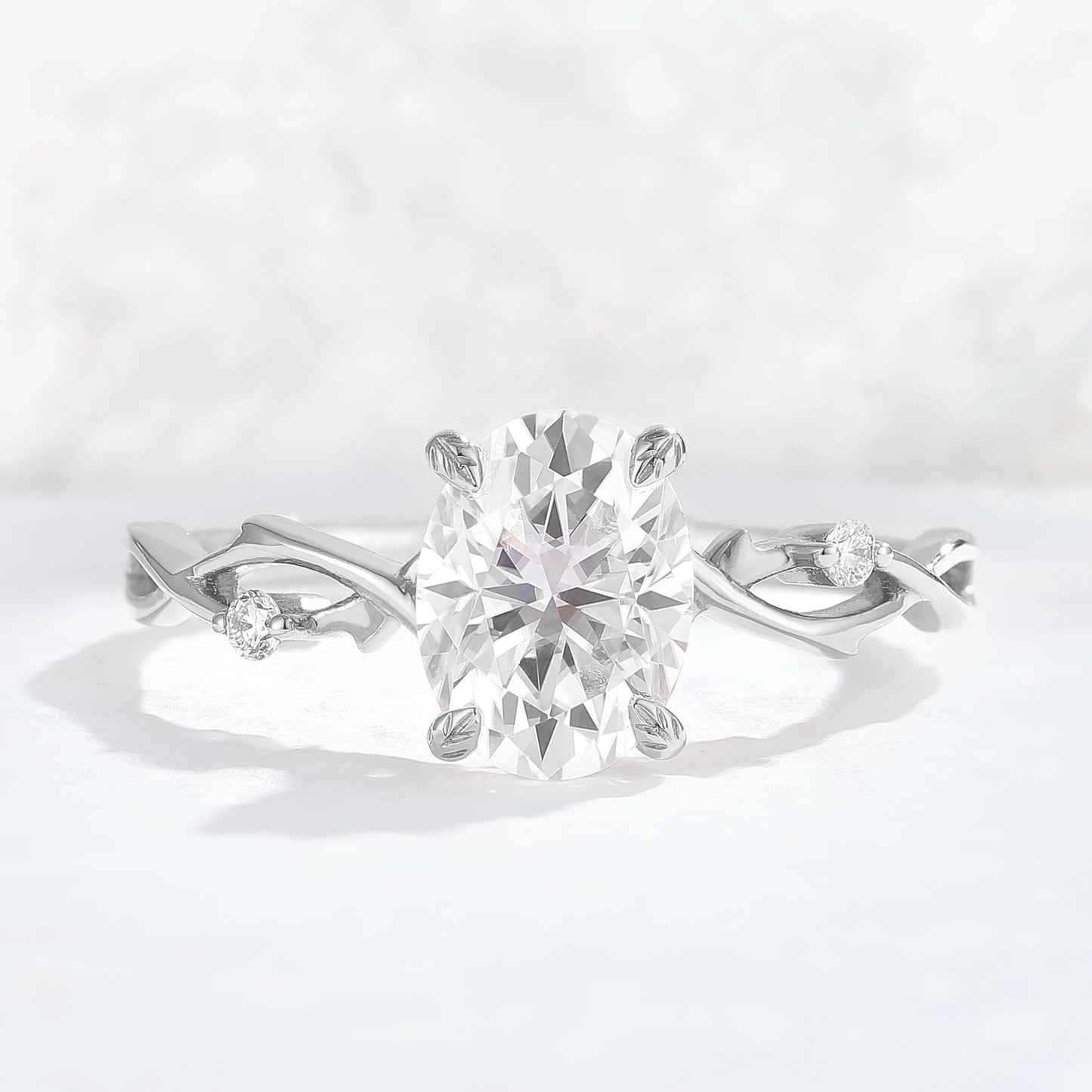 Nature Inspired Oval Cut Moissanite Twist Vine Gemstone Ring