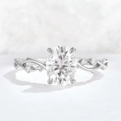 Nature Inspired Oval Cut Moissanite Twist Vine Gemstone Ring