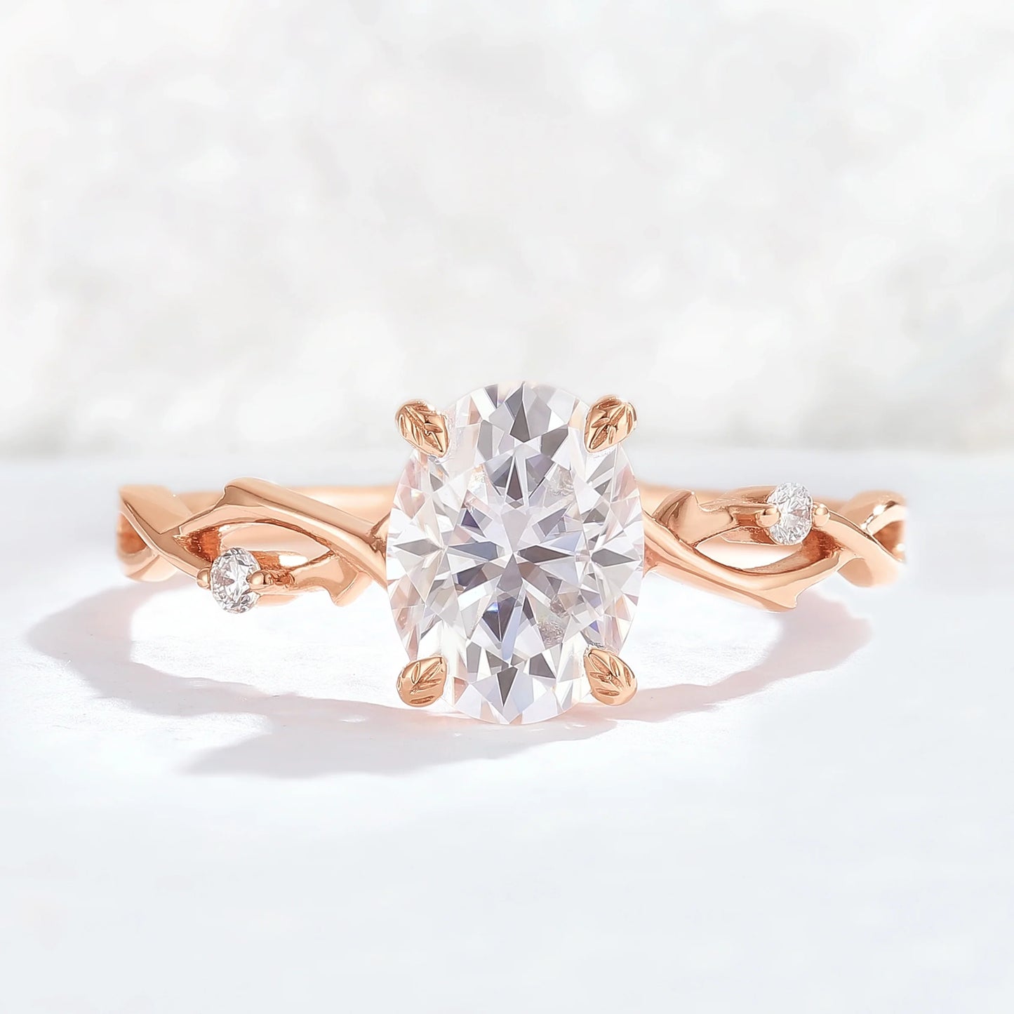 Nature Inspired Oval Cut Moissanite Twist Vine Gemstone Ring