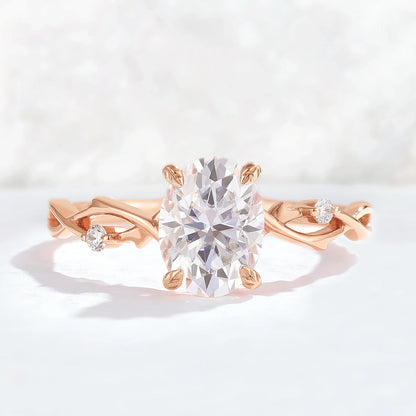 Nature Inspired Oval Cut Moissanite Twist Vine Gemstone Ring