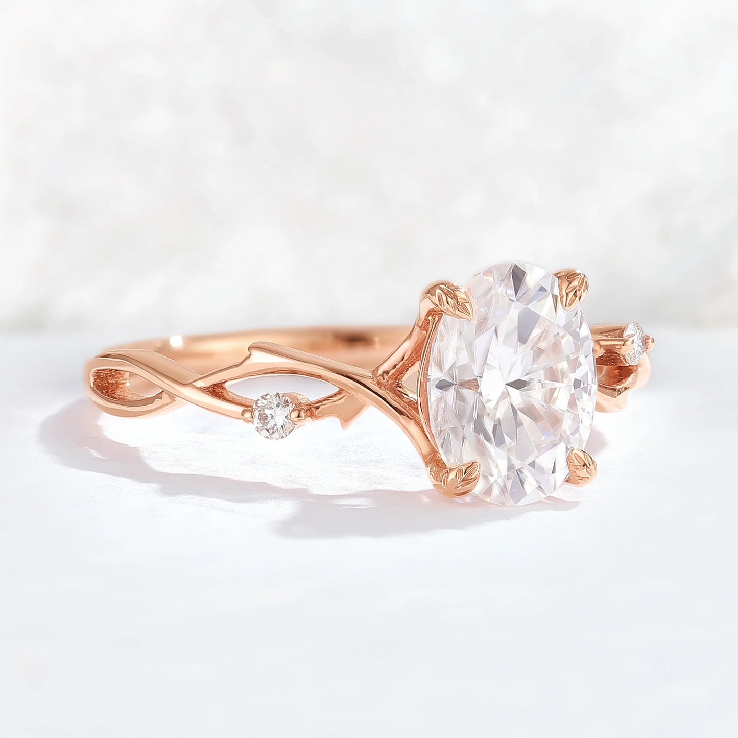 Nature Inspired Oval Cut Moissanite Twist Vine Gemstone Ring
