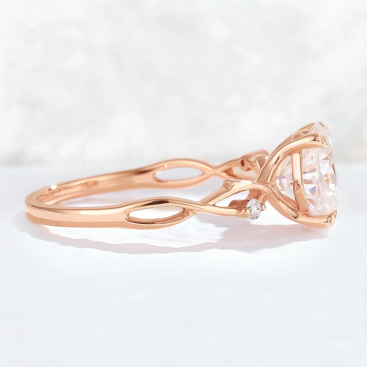 Nature Inspired Oval Cut Moissanite Twist Vine Gemstone Ring