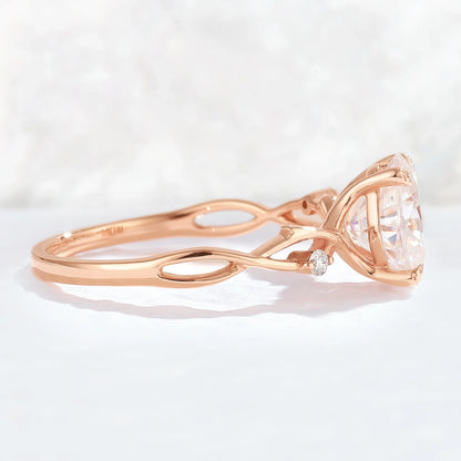 Nature Inspired Oval Cut Moissanite Twist Vine Gemstone Ring
