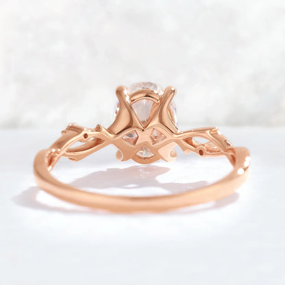 Nature Inspired Oval Cut Moissanite Twist Vine Gemstone Ring