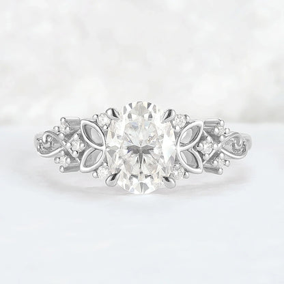 Nature Inspired Oval Moissanite Petal Shape Gemstone Ring