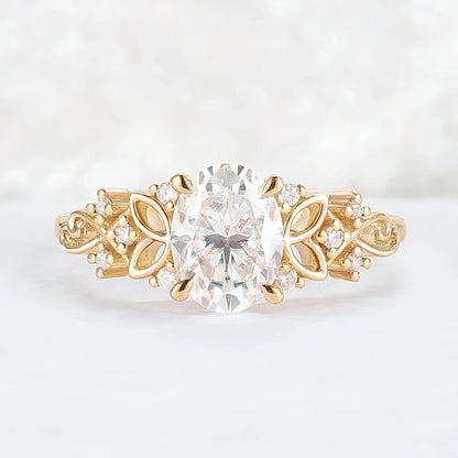 Nature Inspired Oval Moissanite Petal Shape Gemstone Ring