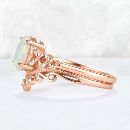 Nature Inspired Oval Natural Opal Ring Set 2pcs