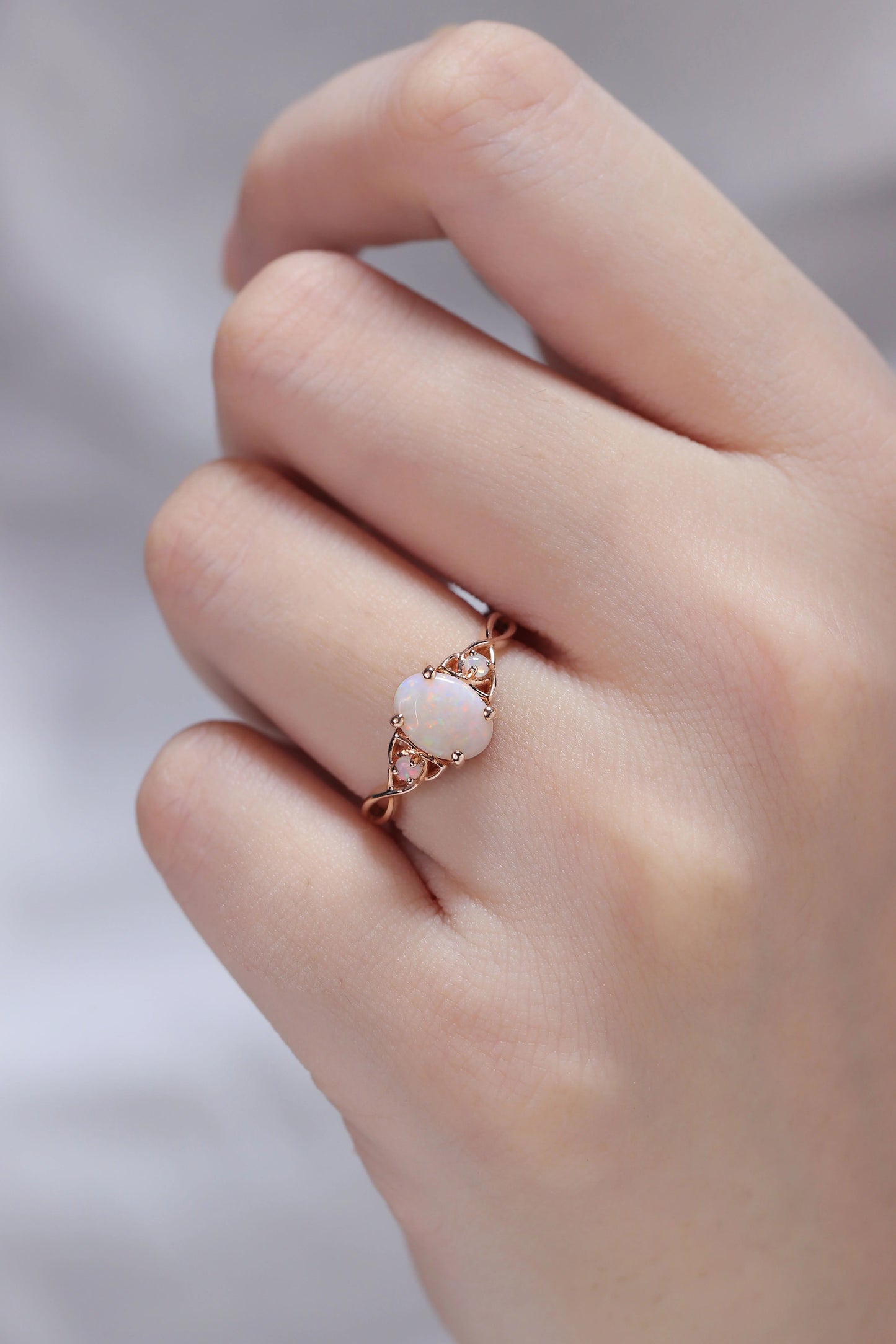 Nature Inspired Oval Opal Vine Twisted Gmenstone Ring