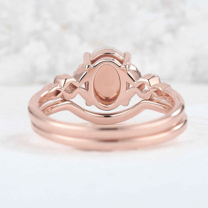 Nature Inspired Oval Shaped Opal Gemstone Ring Set