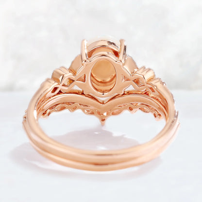 Nature Inspired Oval Shaped Opal Gemstone Ring Set 2pcs