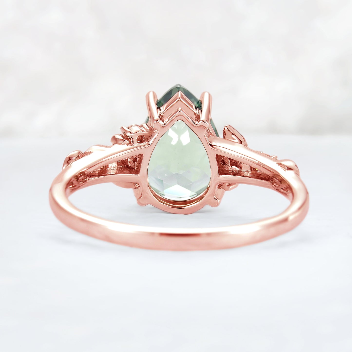 Nature Inspired Pear Cut Sapphire Leaf Gold Gemstone Ring