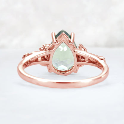 Nature Inspired Pear Cut Sapphire Leaf Gold Gemstone Ring