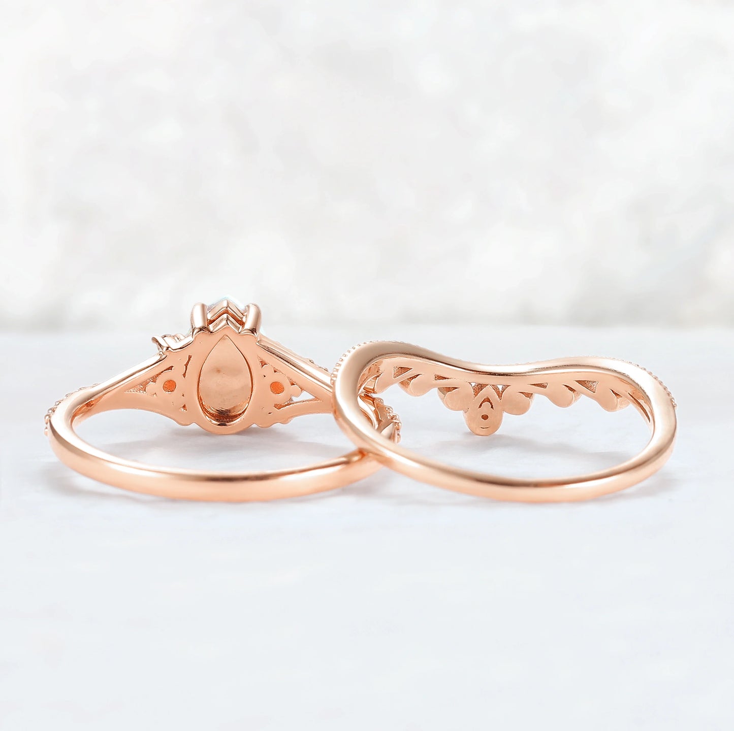 Nature Inspired Pear Shaped Opal Gemstone Ring Set