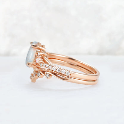 Nature Inspired Pear Shaped Opal Gemstone Ring Set