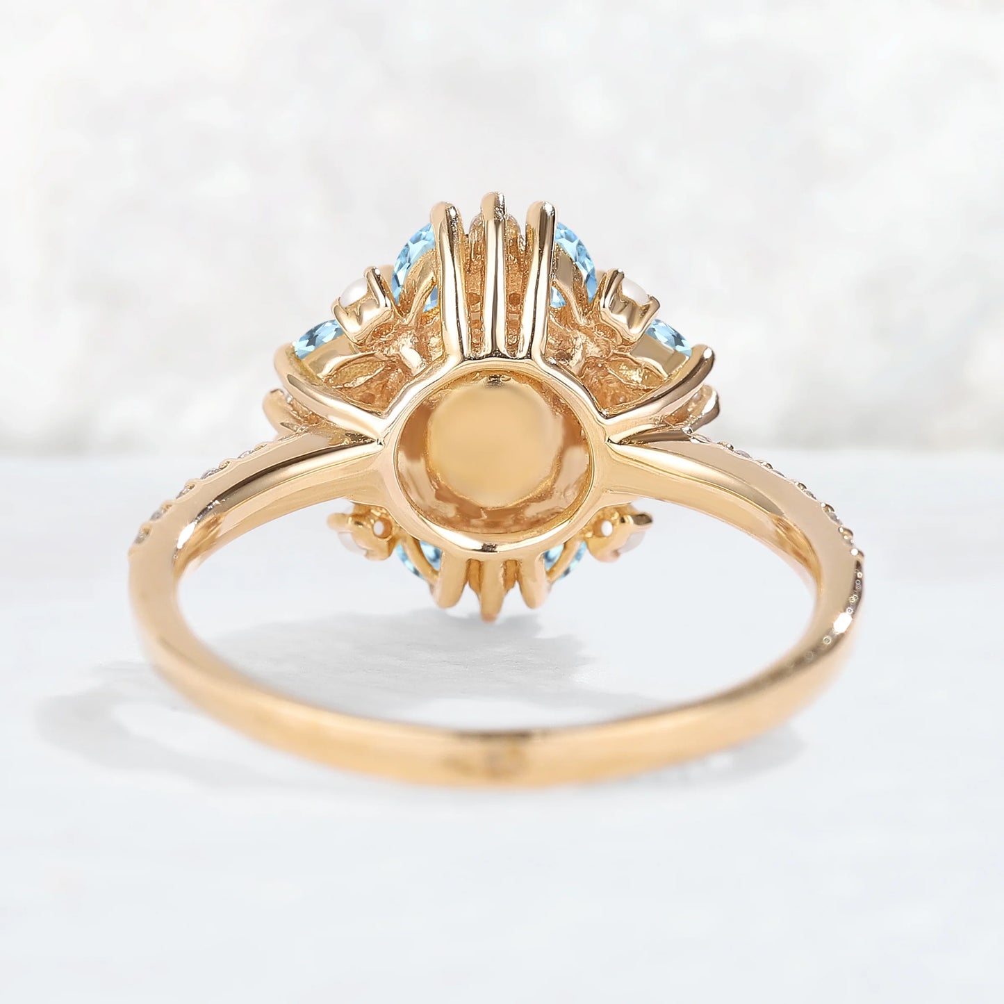 Nature Inspired Pearl and Aquamarine Half Enternityn Gemstone Ring