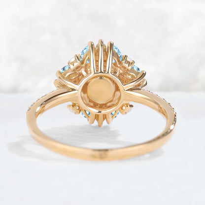 Nature Inspired Pearl and Aquamarine Half Enternityn Gemstone Ring