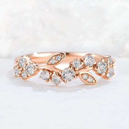 Nature Inspired Round Aquamarine Leaf Stacking Ring