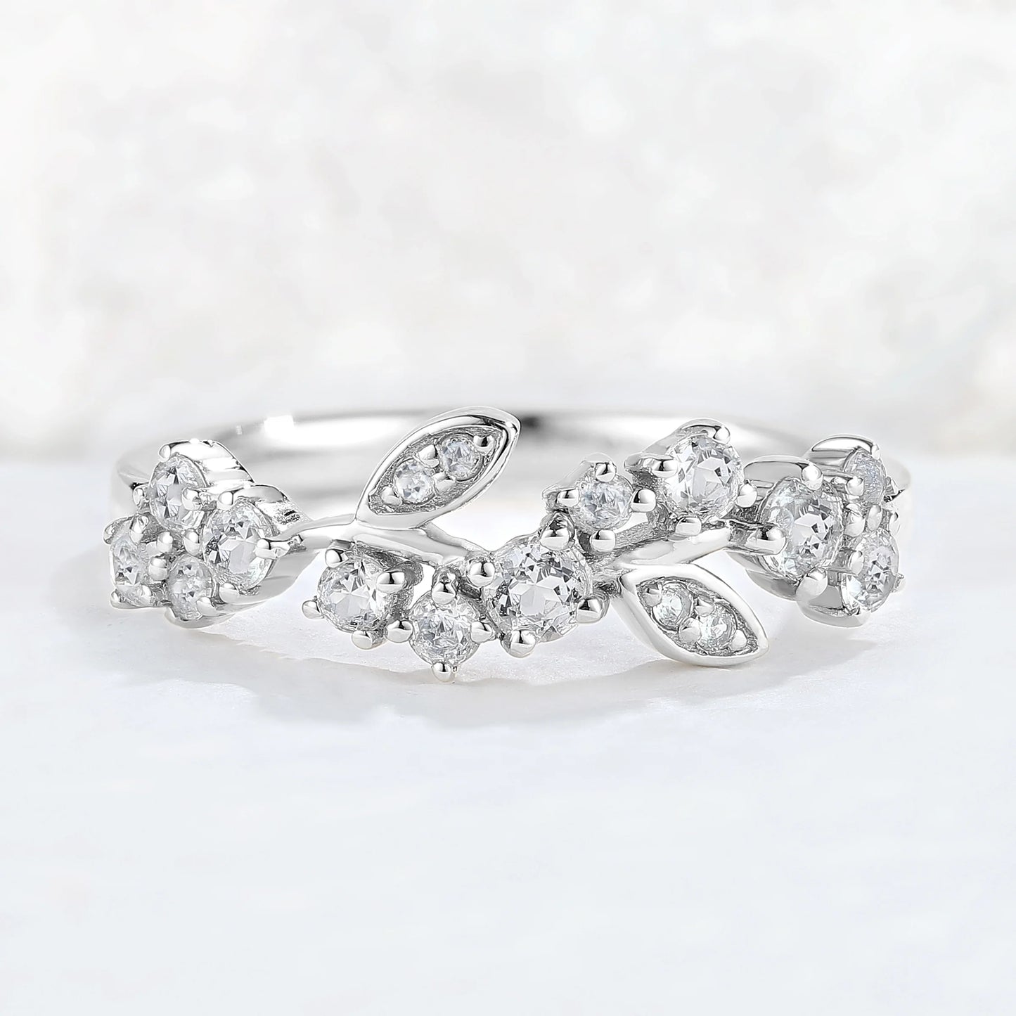 Nature Inspired Round Aquamarine Leaf Stacking Ring