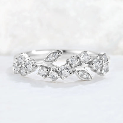 Nature Inspired Round Aquamarine Leaf Stacking Ring
