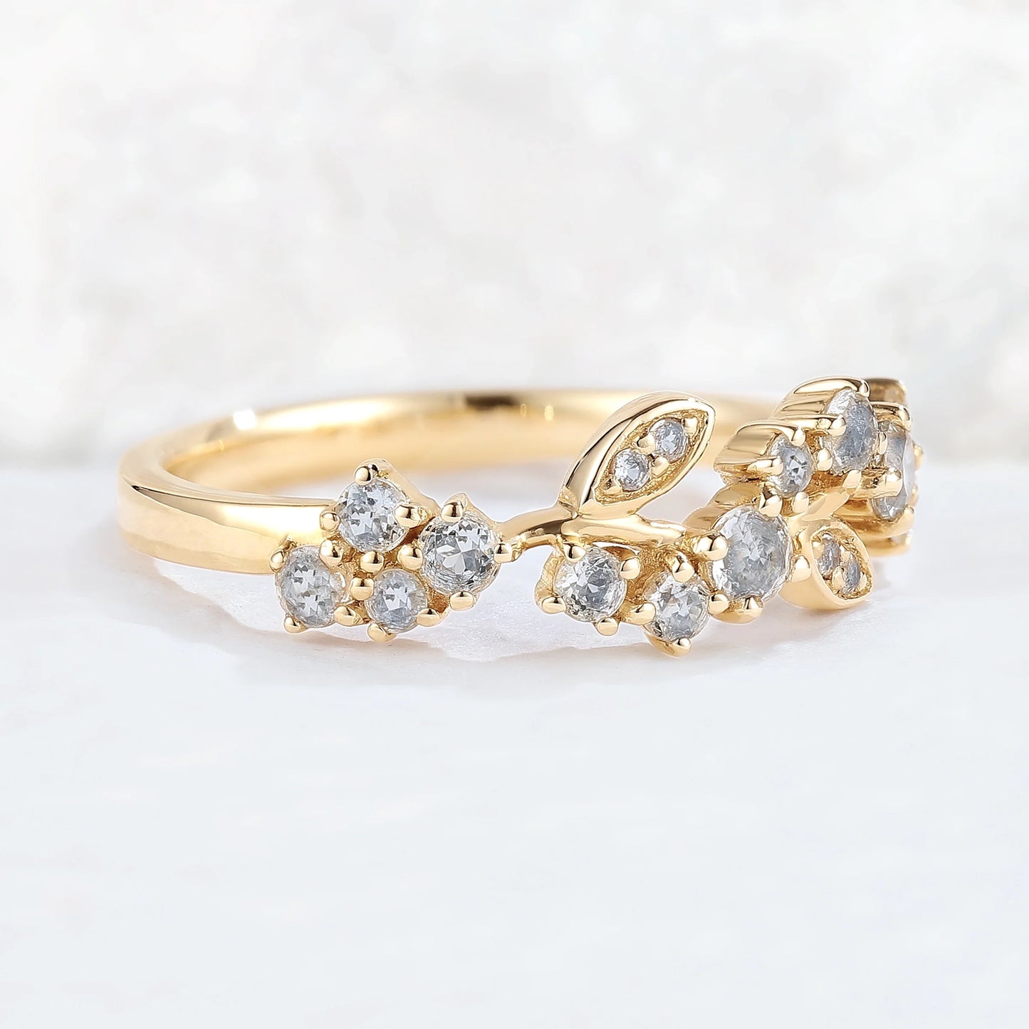 Nature Inspired Round Aquamarine Leaf Stacking Ring