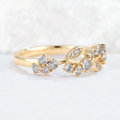 Nature Inspired Round Aquamarine Leaf Stacking Ring
