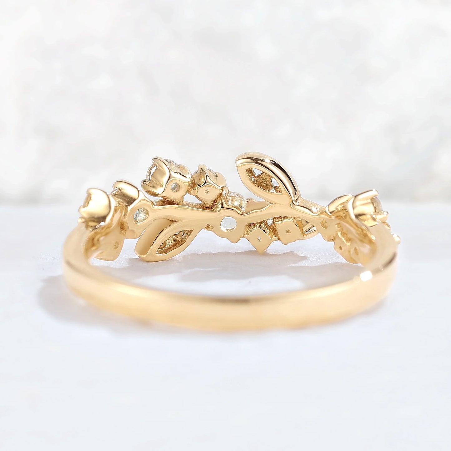 Nature Inspired Round Aquamarine Leaf Stacking Ring