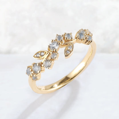 Nature Inspired Round Aquamarine Leaf Stacking Ring