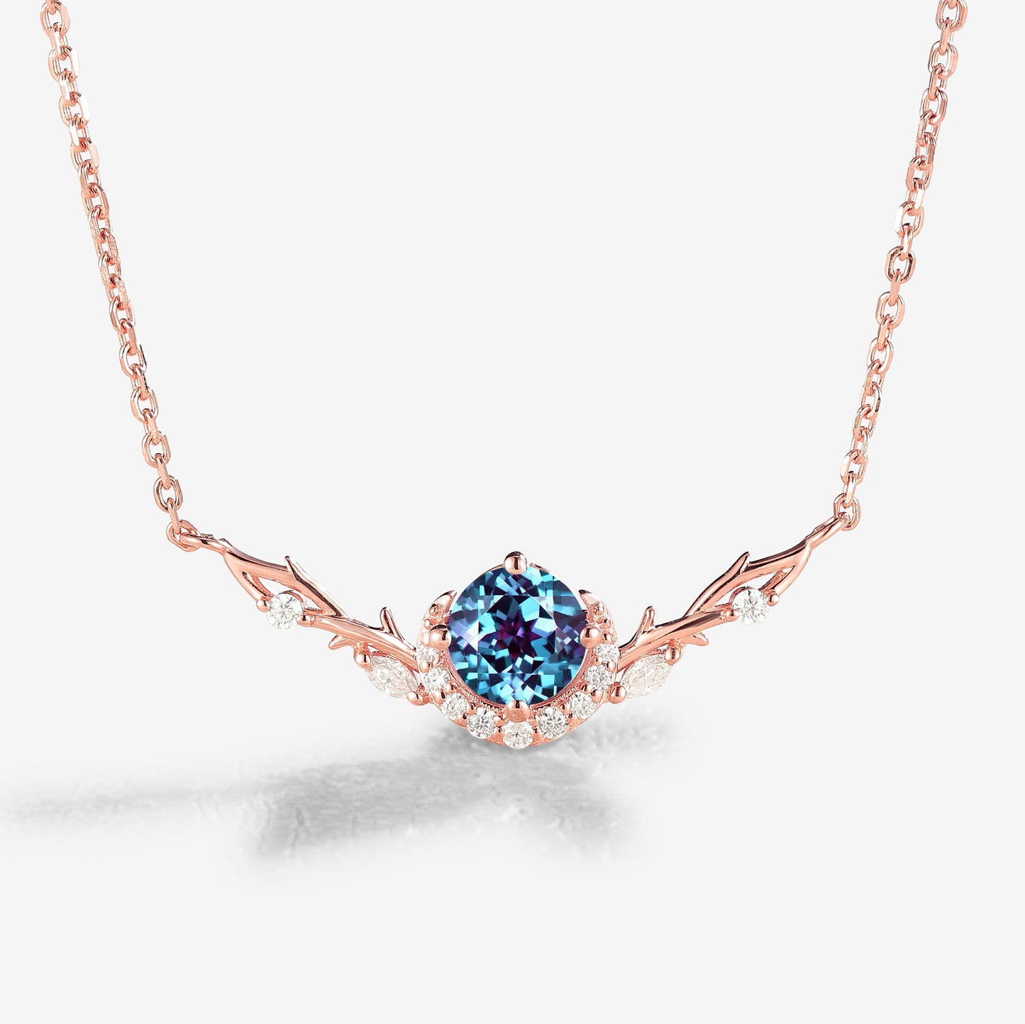 Nature Inspired Round Cut Alexandrite Vine Necklace