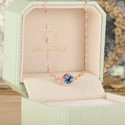 Nature Inspired Round Cut Alexandrite Vine Necklace