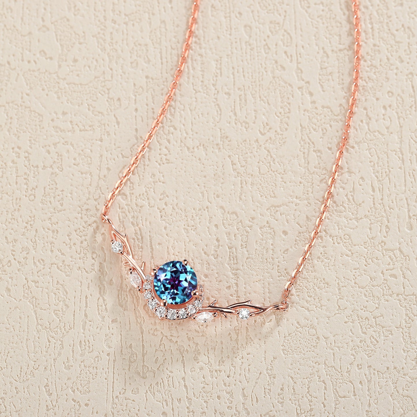 Nature Inspired Round Cut Alexandrite Vine Necklace