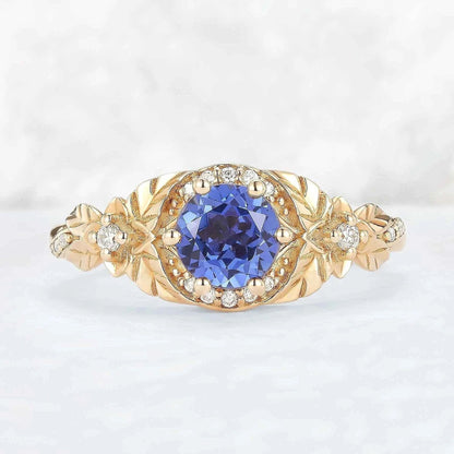 Nature Inspired Round Cut Cornflower Sapphire Gemstone Ring