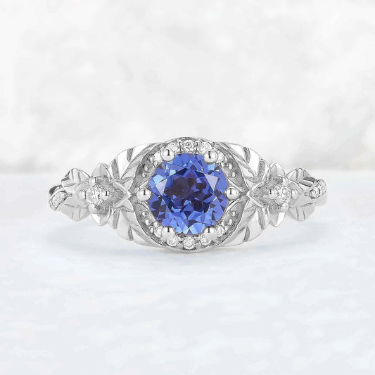 Nature Inspired Round Cut Cornflower Sapphire Gemstone Ring